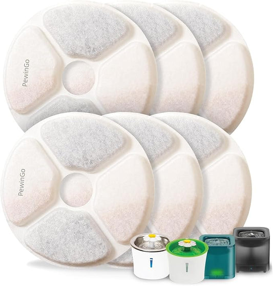 Cat Water Fountain Replacement Filters, 6 Packs Pet Fountain Filters Triple Action with Resin and Activated Carbon Compatible for Cat Water Fountain 3L