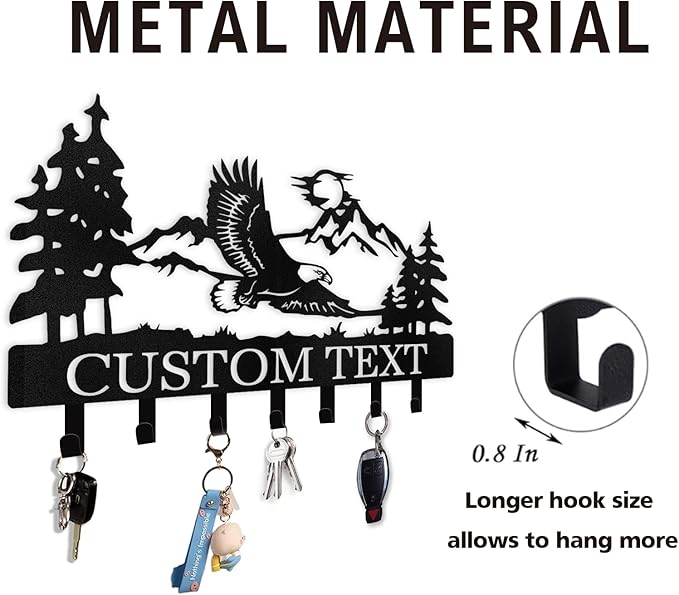 Personalized Eagle Key Holder Wall Mounted | Custom Name Metal Key Hooks for Organizer | Key Rack | Coat Rack | Home Metal Decor for Storage, Kitchen, Hallway, Bedroom, Office