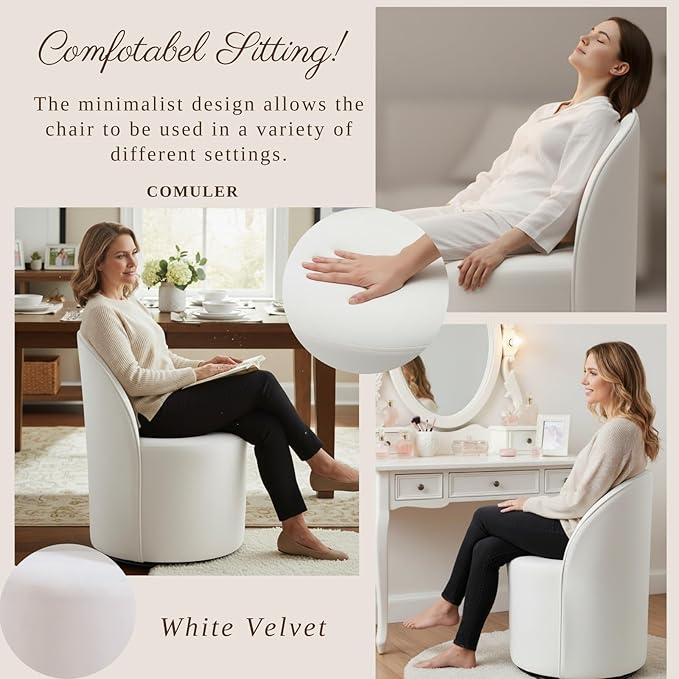 Modern Barrel Dining Chairs Set of 3, Swivel Base White Accent Chair 360°Rotating Vanity Chair Mid-Century Dining Side Chair Kitchen Chair for Living Room, Bedroom, Home, Office, Kitchen