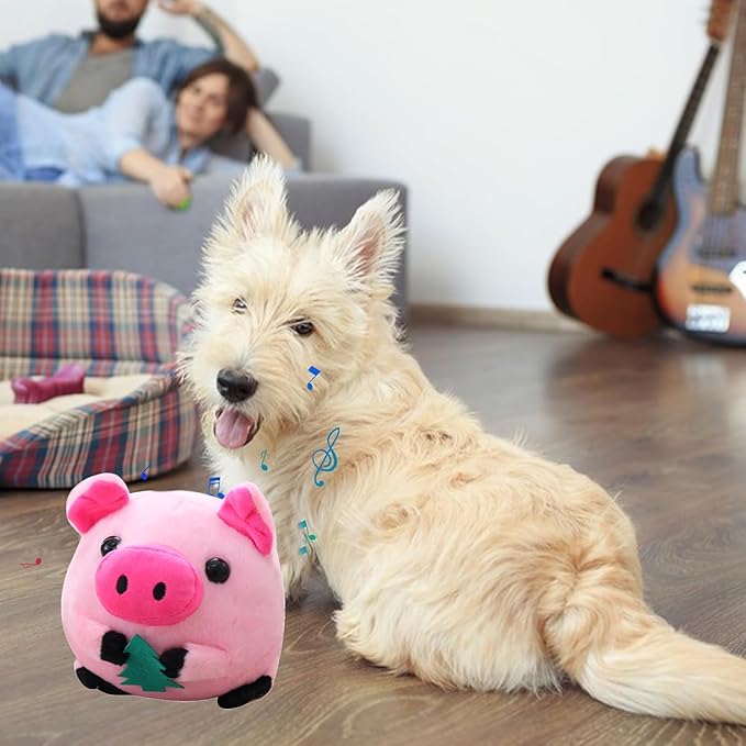 Active Moving Pet Plush Toy, Interactive Dog Toy Pet Bouncing Balls, USB Rechargeable Interactive Washable Cartoon Pig Plush Sound Electronic Dog Toy, Small Plush Sound Toys for Dogs (G)