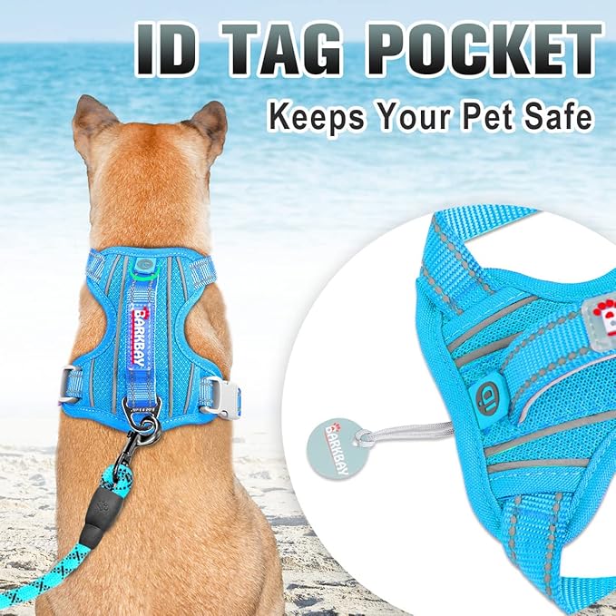 BARKBAY No Pull Dog Harness Large Reflective Dog Harness with Front Clip and Easy Control Handle for Walking Training Running with ID tag Pocket(Blue,L)