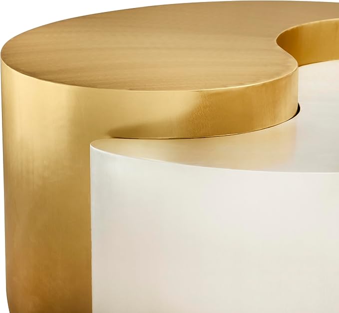 Modern Contemporary Luxury Ying-Yang 36" Coffee Table Set, Sculptural Design with Aluminum Frame for Living Room, Entryway, Home & Office, Gold & Silver Dual Tone Coffee Table