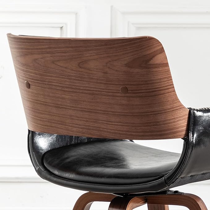 LUNLING Swivel Accent Faux Leather Dining Chairs Set of 4,Mid Century Modern Chairs with Wooden Legs/Armrest/Upholstered Seat/Adjustable Foots for Kitchen Dining Room Desk Chairs,Black