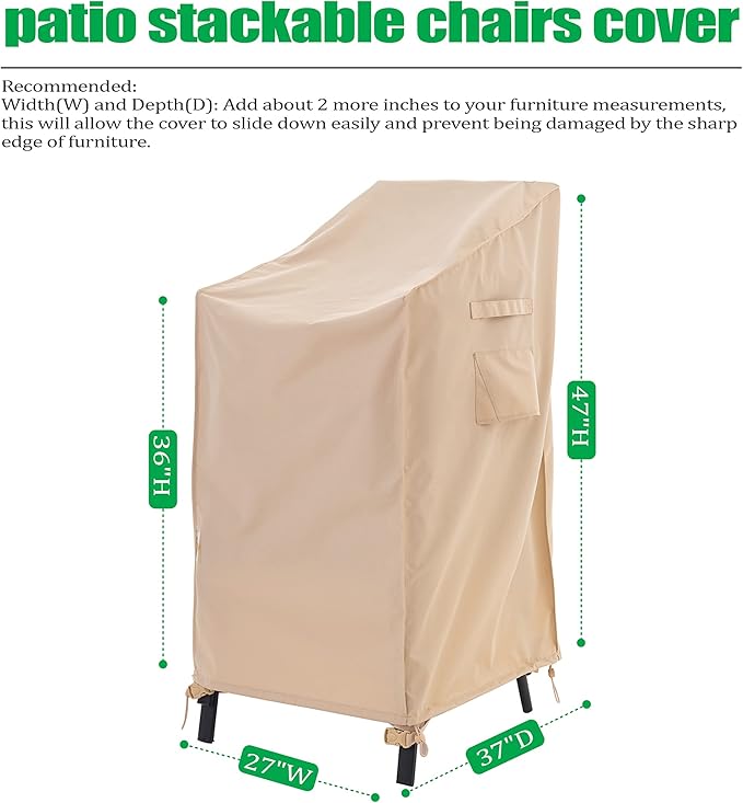 F&J Outdoors Waterproof UV Resistant Heavy Duty Patio Cover for 4-6 Stacking Chairs, 27" W x 37" D x 47" H