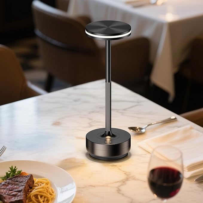 Hapfish Rechargeable Cordless Table Lamps, 5000mAh Battery Operated Lamp, 3 Color Modes, Dimmable, LED Table Lamps for Living Room,Outdoor, Dinner,Patio,Restaurant – Black