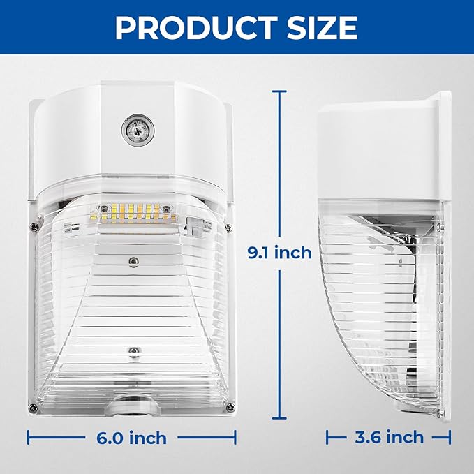 CINOTON 26W LED Wall Pack Light with Dusk to Dawn Sensor, 3CCT 3000K/4000K/5000K, 26W/18W/13W Switchable, [100-277Vac] IP65 Waterproof Outdoor Security Flood Lighting for Garage Warehouse 2 Pack