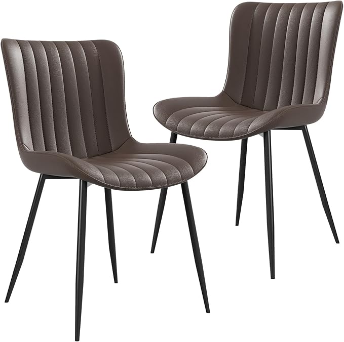 Dining Chairs, Modern Dining Room Chair 16 inch Leather with Wooden and Metal Frame, Set of 2 (Brown)