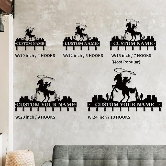 Personalized Custom Name West Cowboy Keys Hooks,Metal Cowboy Art Clothes Keys Hooks,Metal Cowboy Lover Wall Home Storage Decorative Keys Hooks,Key Holder Hooks for Wall (Style E)