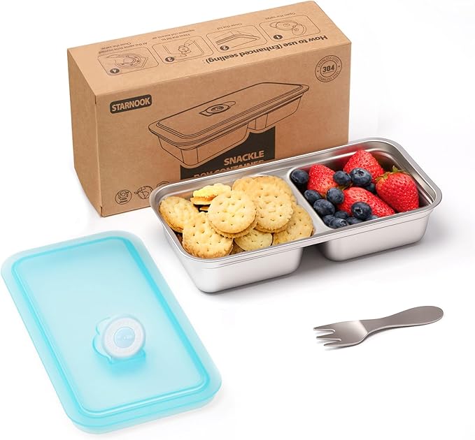 Stainless Steel Snack Containers,Food Storage,2 Compartment,Condiment Containers with Lids,Snack Containers 1 PCS