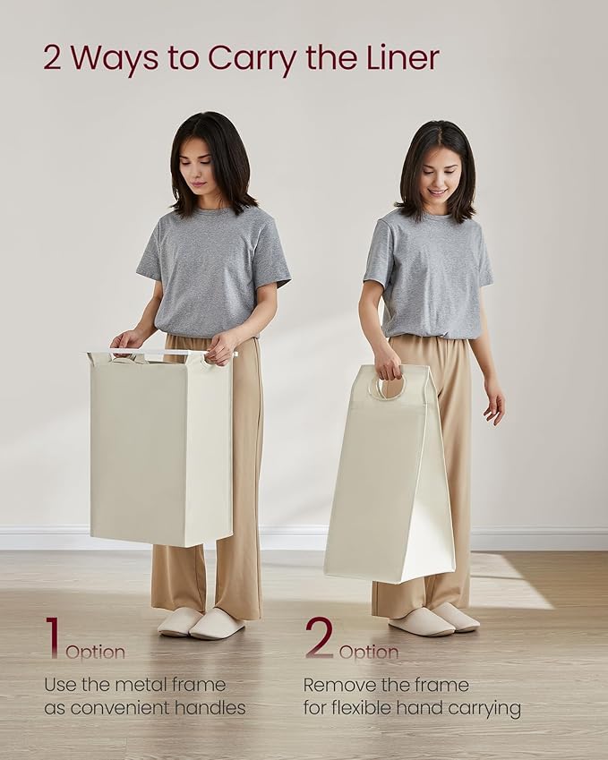 VASAGLE Laundry Hamper, Laundry Basket, Laundry Sorter with a Pull-Out and Removable Bag, Shelf, Metal Frame, 12.4 Gallons (47 L), 16.5 x 11 x 29.5 Inches, Cream White and Cloud White UBLH001W01