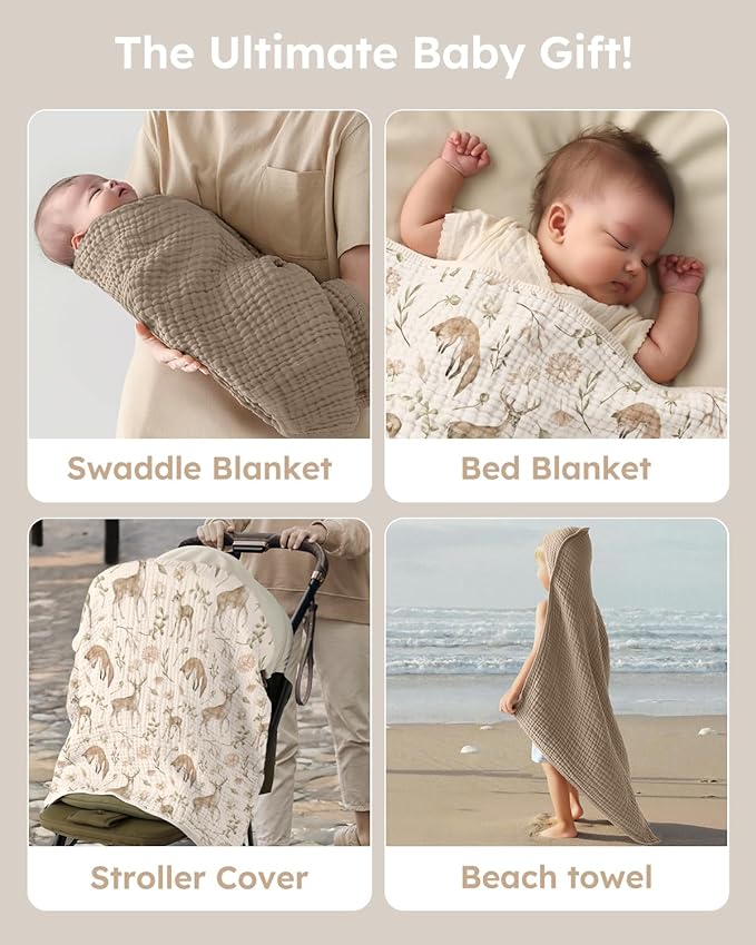 Yoofoss Hooded Baby Towels for Newborn 2 Pack 100% Muslin Organic Cotton Baby Bath Towel with Hood for Babies, Infant, Toddler and Kids, Large 32x32Inch, Soft and Absorbent Newborn Essential