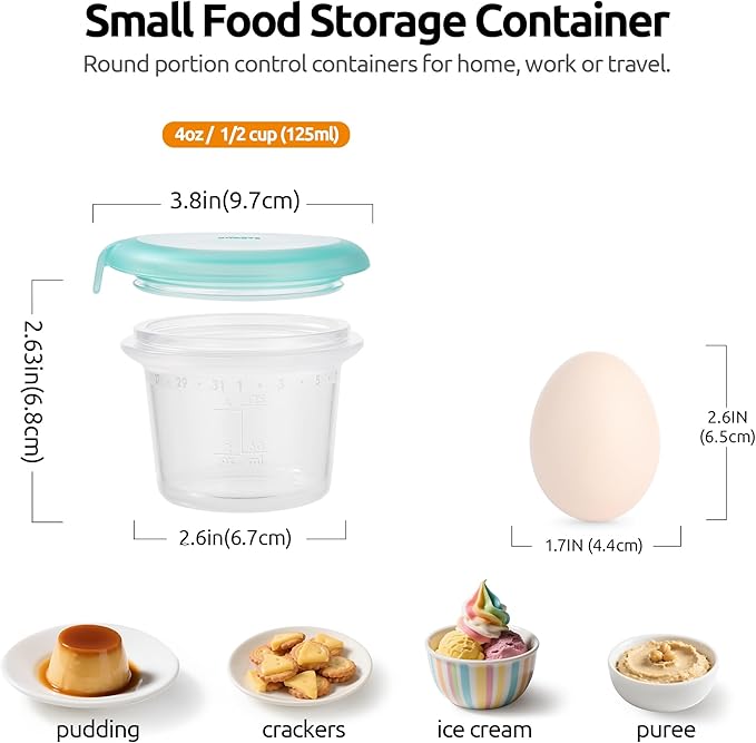U-Taste 4oz×2 Silicone Food Container Set: Small Kitchen Storage with Airtight Lid, Freezer & Microwave Safe, Snack Box with Date Marking Circle, Clear Stackable for Yogurt, Hummus, Garnish-Aqua Sky