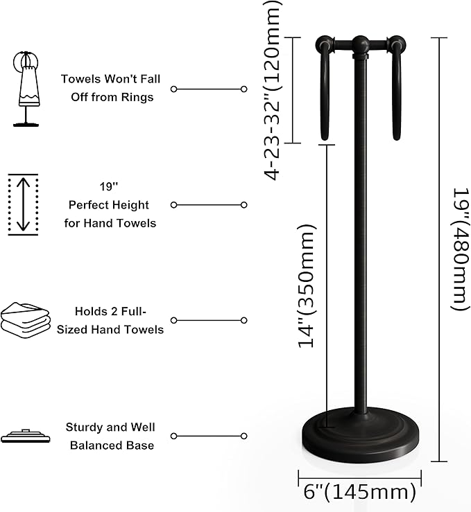 BGL Hand Towel Holder Stand for Bathroom, Hand Towel Stand for Bathroom Counter, Free Standing Towel Racks for Bathroom with Weighted Wood Base,19" High-Oil Rubbed Bronze