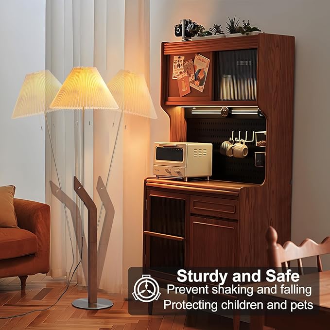 Wood Floor Lamp,2-Light Modern Mid Century Vintage Floor Lamp, Height Adjustable Living Room, Study Room,Bedroom,Office Tall Standing Lamp,Linen Lampshade