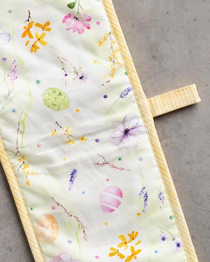 Maison d' Hermine Double Oven Mitts 100% Cotton 7"x35" Double Oven Mitt Heat Resistant BBQ Cooking Gloves with Loop, Baking, Grilling, Home, Kitchen, Handling Hot Pans Spring Summer (Easter Zest)