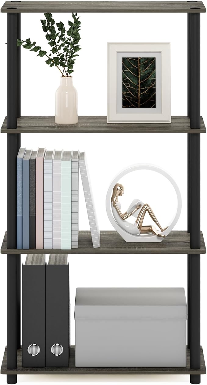 Furinno (99557GYW/BK) Turn-N-Tube 4-Tier Multipurpose Shelf Display Rack - French Oak Grey/Black