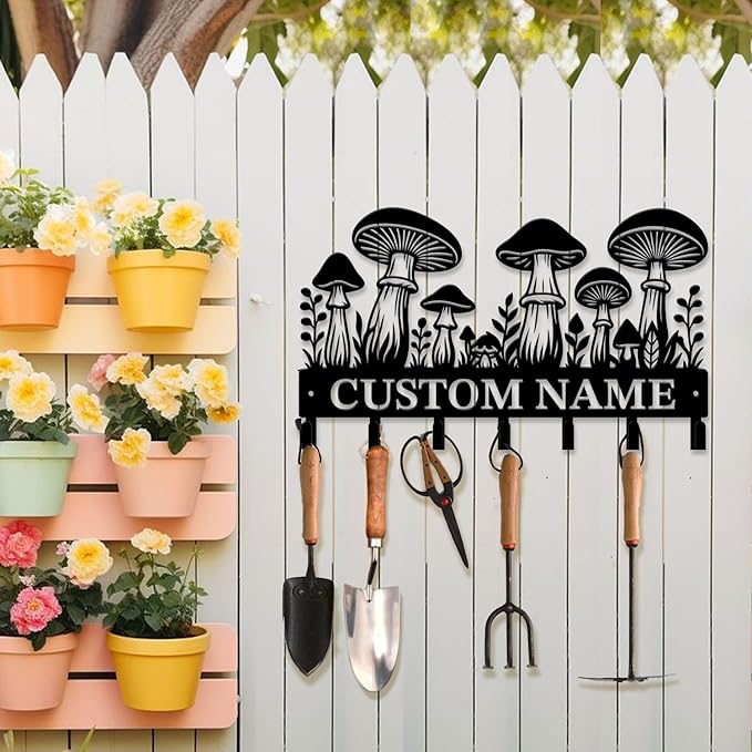 Customized Keys Holder - Personalized Mushroom Wonderland Key Hooks Wall Metal Sign Decor,Wall Holder,Door Hook (Style B)