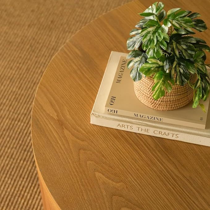 Round Nesting Coffee Table Set of 2, 31.5" Large and 18" Small Low Tables, Modern Wood Grain Tables for Living Room, Brown