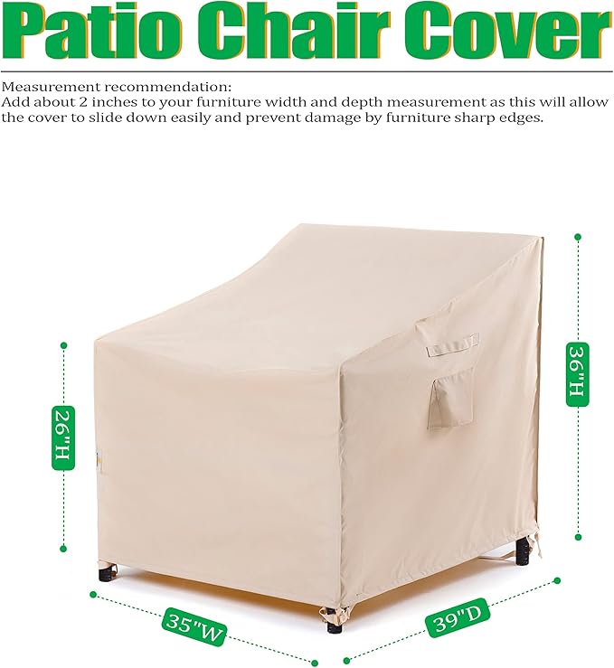 F&J Outdoors Waterproof UV Resistant Patio Deep Seat Lounge Chair Dining Chair Cover, 35" W x 39" D x 36" H