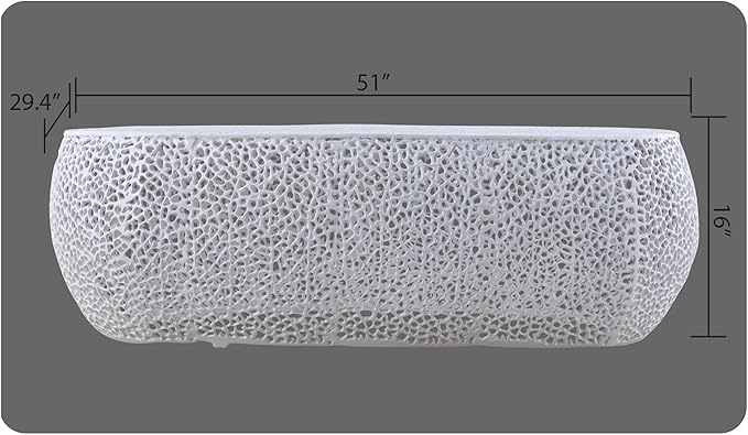 Modern Contemporary Oval-Shape 50" Coffee Table, Solid Aluminum intrigued Design, Mesh Cocktail Table, Creative Center Table for Living Room and Bedroom, Casted in White