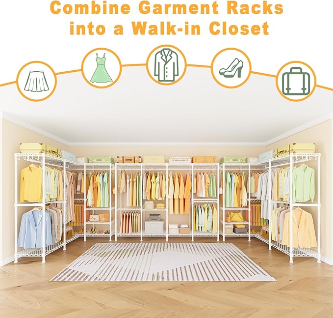 H41 Garment Rack Heavy Duty Clothes Rack, Clothing Racks for Hanging Clothes, Extra Large Freestanding Portable Closet Wardrobe Rack 78.5'' W × 15.8'' D × 76.4'' H, Max Load 1150 Lbs, White
