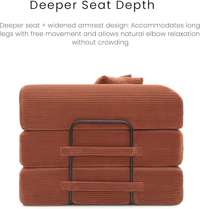 Compression Sofa - 79'' Convertible Sofa Bed, Boneless Couch in a Box, Modular Corduroy Foldable Sleeper Sofa with 2 Pillows, Loveseat Couches for Living Room (Corduroy Fabric, Orange)