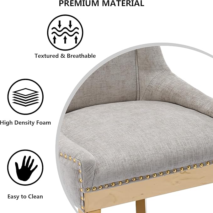 Luxury Fabirc Upholstered Dining Chairs Set of 2,Neutral Chenille Kitchen Room Chair with Nailhead Trim,Modern Padded Side Chairs for Dining Room,Living Room,Bar (Beige-Gold, Set of 2)