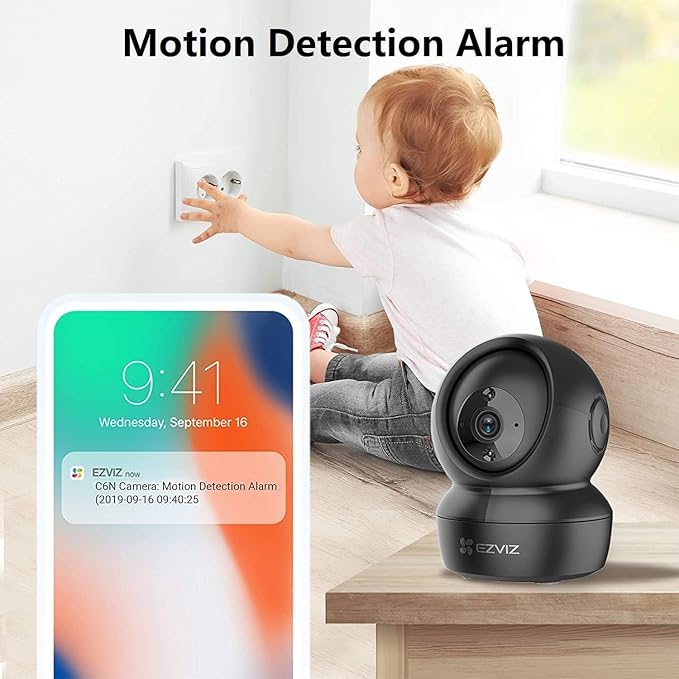 EZVIZ 360° Pan/Tilt WiFi Security Camera Indoor, Cameras for Home Security, Baby Monitor with Camera and Audio, Pet Camera with Phone App, Night Vision, Motion Detection, 2-Way Audio (C6N Black)