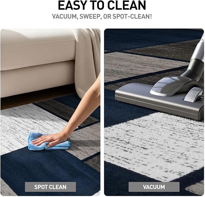 Rugshop Modern Geometric Boxes Navy Area Rug, Non-Shedding Carpet for Living Room, Bedroom, or Family Room, 7'10" x 10'2"