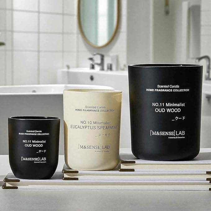 M&SENSE Natural Soy Candle| Oud Wood | 5.3 oz | Minimalist Christmas Scented Candle for Relaxation, Gifting, Home Décor | for Bedroom, Office, Party Small