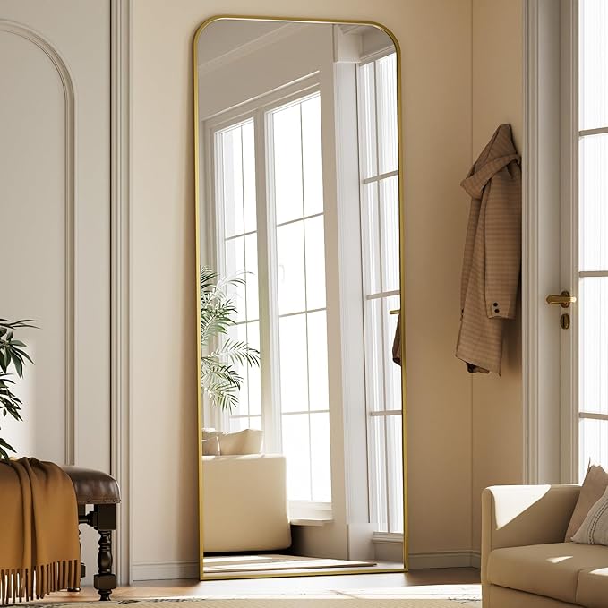 Full Length Mirror 71"x26" Arched Floor Standing Large Mirrors Full Body Mirror with Stand - with Aluminum Frame for Bedroom Living Room, Gold