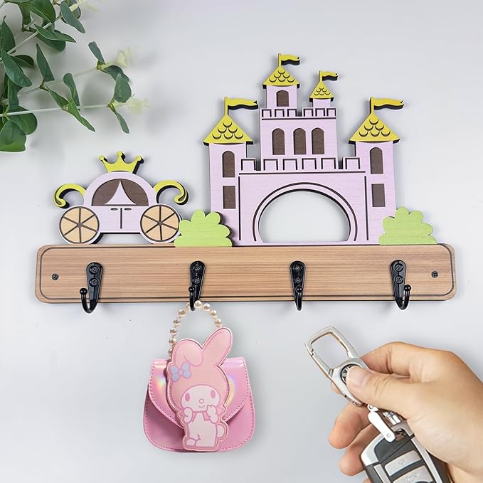 Dog Leash Holder for Wall Mount, Farmhouse Wooden Dog Claw Hooks, Paws Key Rack Accessories for Rustic Home Decor (Castle)