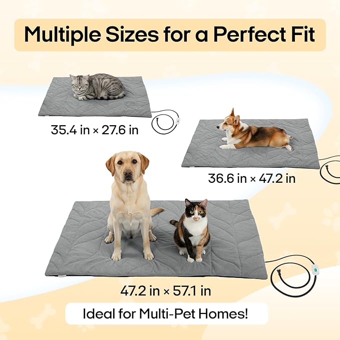 Dog Heating Pad (48"x28") - Waterproof Electric Heated Mat & Pet Bed for Indoor and Outdoor Use, Chew Resistant Cord, Machine Washable Cover with Wheat Pattern Quilting, for Cats and Pets