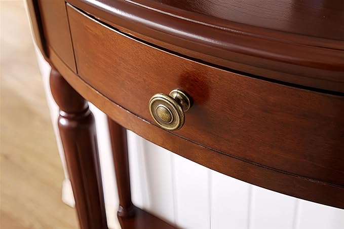 Solid Wood Console Table with Drawer, Semi-Circle Entryway Storage Shelf, Half-Moon Porch Table Side Elegant Vintage Sofa for Living Room (Walnut-Colored (35.4" L x 15.0" W x 34.4" H))