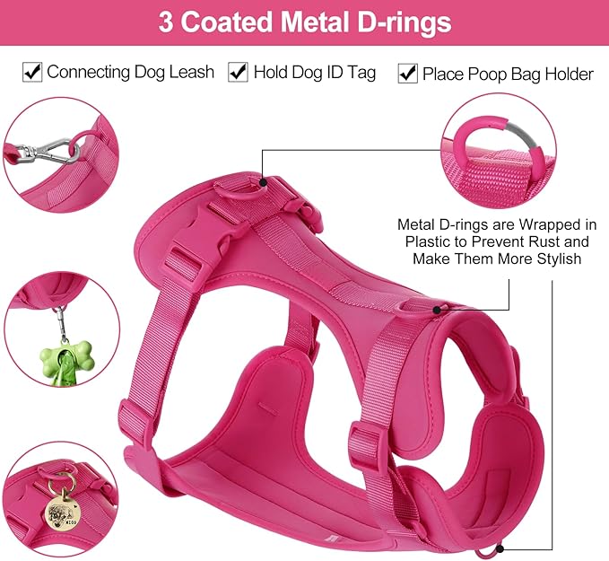 Wisedog No Pull Lightweight Dog Vest Harness with Soft and Comfortable Cushion, Breathable Mesh, for Small Medium Large Dogs Walking (XS(Neck: 7.48"-10.63";Chest: 10.63"-15.35"), Peacock Pink)