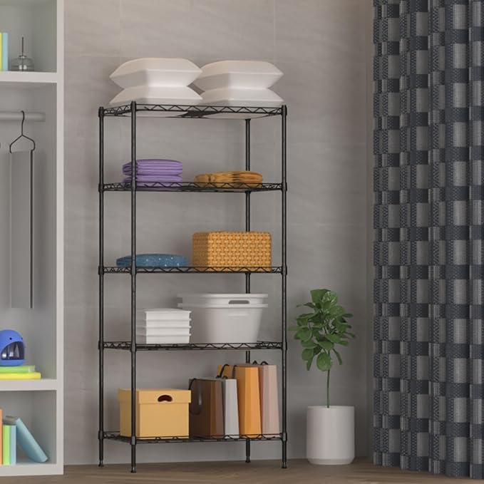 5 Tier Standing Metal Wire Shelving Unit, Adjustable Height, Storage Shelf Units for Laundry Bathroom Kitchen Pantry Closet (11.6" D x 21.2" W x 49" H inches, Black)