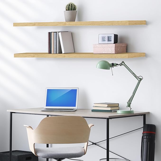 Sorbus Floating Shelves for Wall - 55 Inch Extra-Long Bathroom Shelves, Wall Decor for Bedroom, Kitchen, Living Room, Book Storage - Mounted Floating Shelf with Hidden Brackets (Maple Wood, 2 Pack)