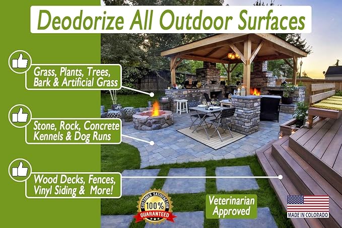Amazing Outdoor Deodorizer odor eliminator Natural Enzyme Just Spray & Walk Away Grass, AstroTurf, Dog Runs, Patios, Decks, Fences & More Vet Approved - odor eliminator for strong odor
