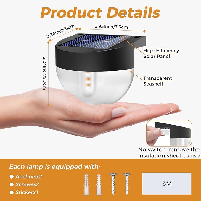 btfarm 8 Pack Solar Deck Lights Outdoor Waterproof, Retro LED Patio Lights Solar Powered, Solar Fence Light for Outside Railing Porch Steps Garden Post Decor, Flame-Coloured