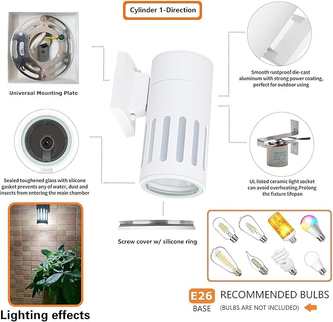 Outdoor Wall Lantern, Exterior Lighting Fixture - ETL Listed, Aluminum Waterproof Wall Mount Cylinder Design - Up/Down Light Fixture for Porch, Backyard or Patio