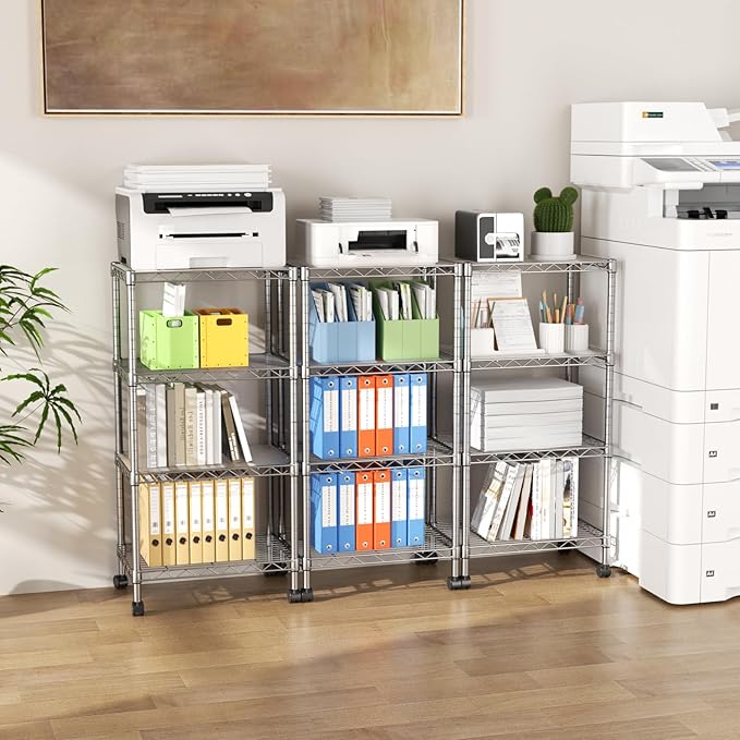 SINGAYE 4 Small Shelves Storage Shelf Wire Shelving Unit Metal Shelf Adjustable Organizers Storage Shelving with Wheels for Bathroom Laundry Room Kitchen Pantry