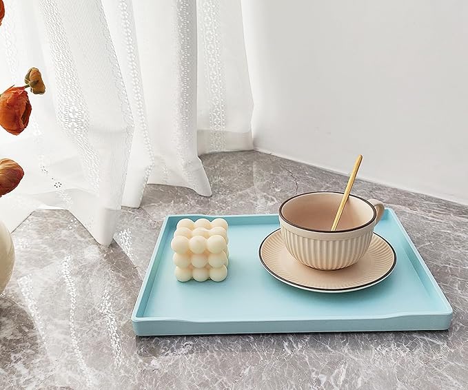 Blue Serving Tray (11.8 x 8.7 inch) for Serving Accessory, Spa, Coffee, Drinks, Wine, Tea, Bar, Party, Seasoning, Perfume and Display Use.