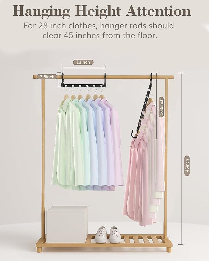 Space Saving Hangers for 96 Clothes, Reinforced Collapsible Hangers with 360° Swivel Hook, Hanger Hooks Space Saver for Closet Organizers and Storage, Dorm Room Essentials, Fully Assembled, Black