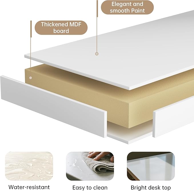White Computer Desk with 2 Drawers, Modern Makeup Vanity Desk with Storage, Writing Desk for Home Office, 42'' Long Study Simple White Desk for Bedroom Console Table Living Room