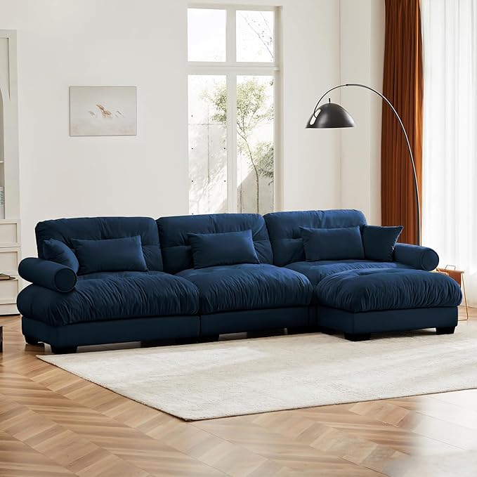 Blue Ottoman for Modular Sectional Sofa, Single Sofa, Ottoman Seat for Convertible Sectional, Velvet Sofa Couch for Living Room, Bedroom, Apartment