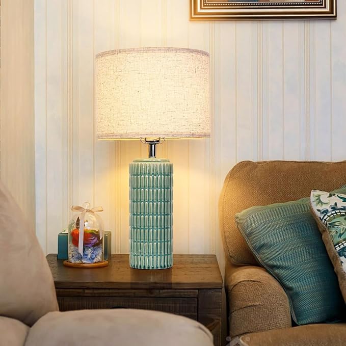 23" Grey Ceramic Table Lamp for Living Room Fully Dimmable, Nightstand Bedside Lamps for Desk End Side, Large Modern Rustic Farmhouse Lights for Bedroom entryway Home Decoration Gifts Bulbs Included