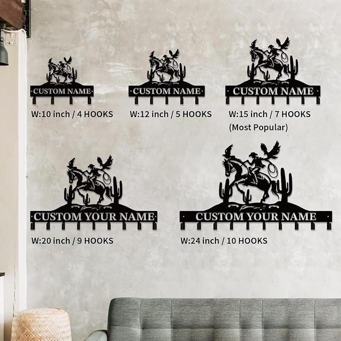 Personalized Custom Name West Cowboy Keys Hooks,Metal Cowboy Art Clothes Keys Hooks,Metal Cowboy Lover Wall Home Storage Decorative Keys Hooks,Key Holder Hooks for Wall (Style C)