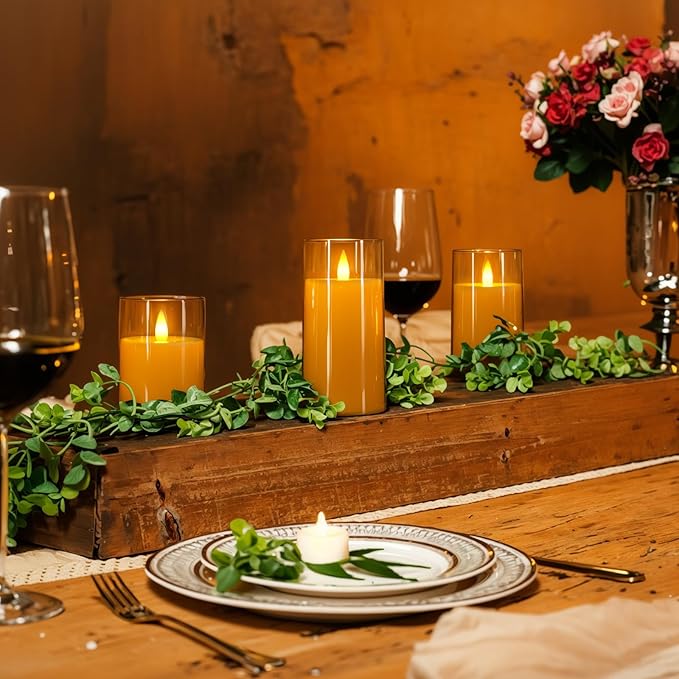 Homemory Realistic Flickering Flameless Candles, Battery Operated Candles with Remote Control and Timer, LED Fake Electric Candle for Home, Christmas Decoration, Gold, Set of 3