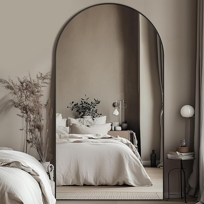 Full Length Mirror, 83"x44" Floor Mirror Freestanding, Oversized Floor Standing Full Body Mirror with Stand for Bedroom, Hanging Mounted for Living Room Cloakroom, Black, Arched