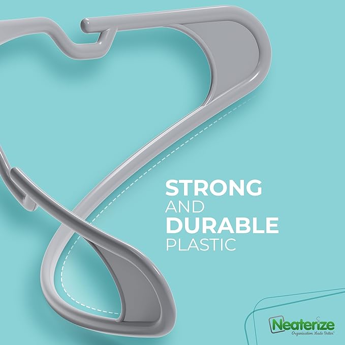 NEATERIZE Clothes Hangers 50 Pack Grey - Plastic Hangers - Ganchos Colgar Ropa